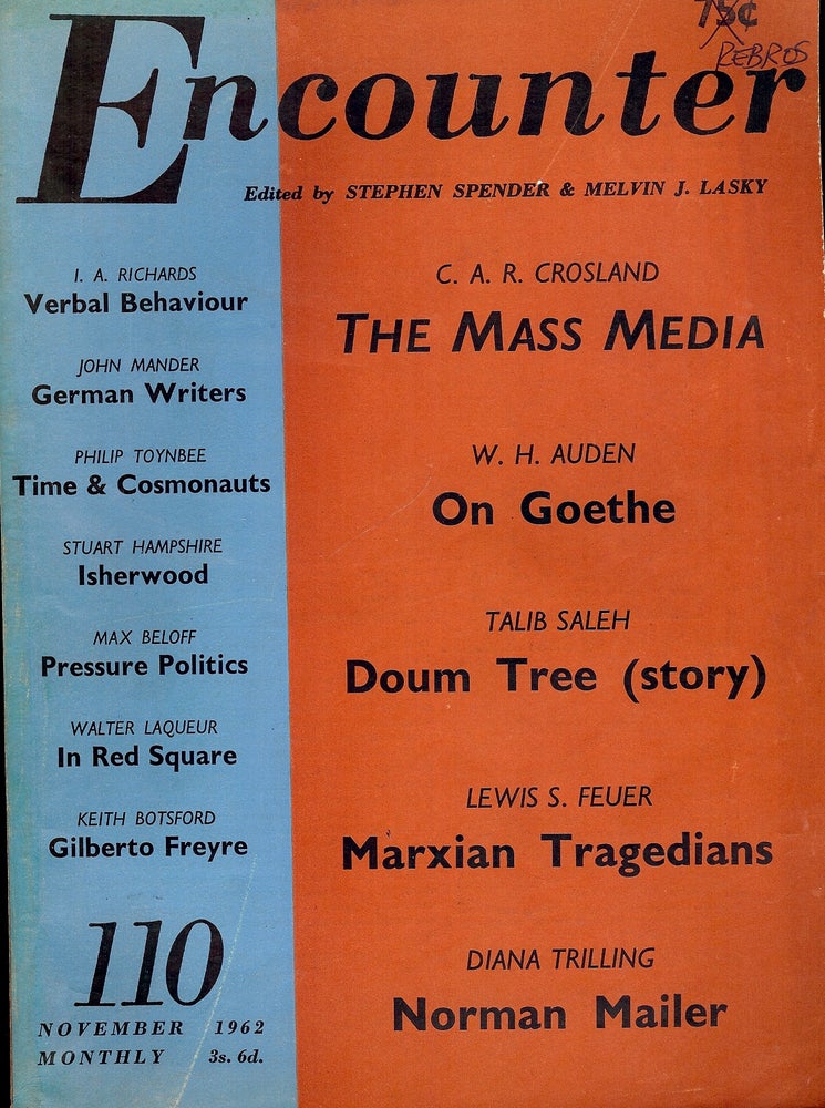 Item #4342 ON GOETHE. In Encounter Magazine; Vol. XIX, #5, November, 1962. W. H. AUDEN.