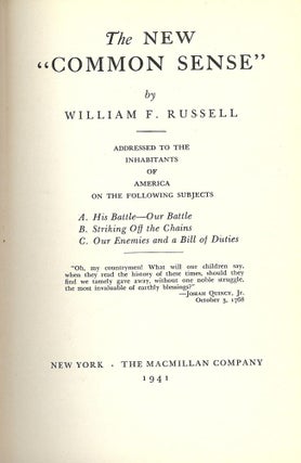Item #43735 THE NEW COMMON SENSE. William F. RUSSELL