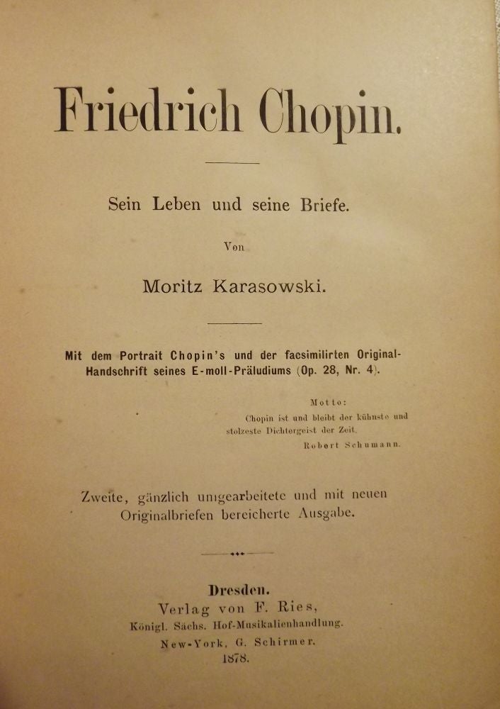 Item #43937 FRIEDRICH CHOPIN. Moritz KARASOWSKI.