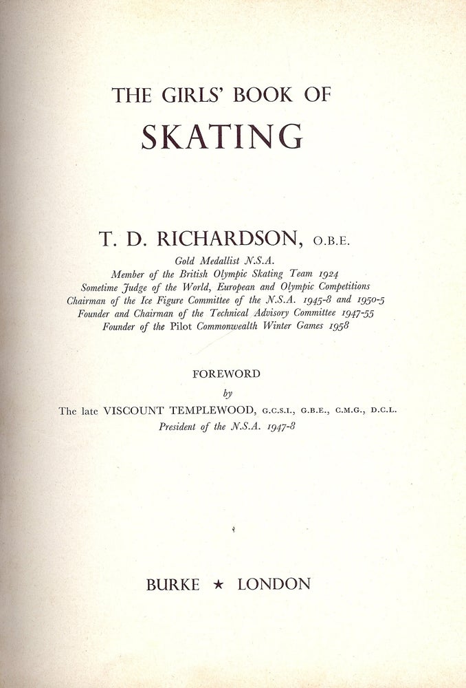 Item #4430 THE GIRLS' BOOK OF SKATING. T. D. RICHARDSON.