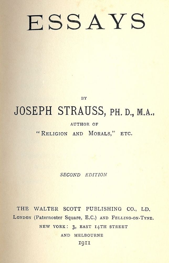 Item #44300 ESSAYS. Joseph STRAUSS.