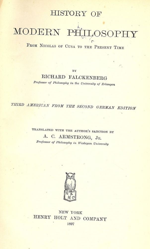 Item #45021 HISTORY OF MODERN PHILOSOPHY. Richard FLACKENBERG.