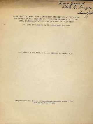Item #45624 EXPERIMENTAL SYPHILITIC KERATITIS IN THE RABBIT. Arnold J. GELARIE