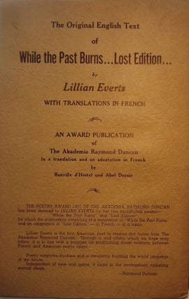 Item #45709 LOST EDITION AND WHILE THE PAST BURNS. Lillian EVERTS