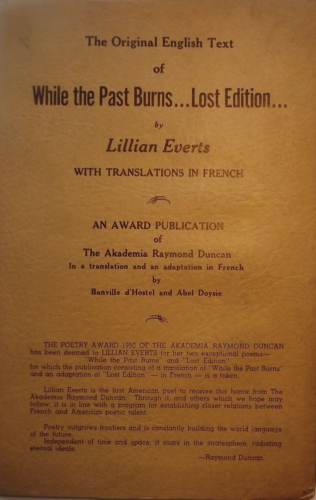 Item #45709 LOST EDITION AND WHILE THE PAST BURNS. Lillian EVERTS.