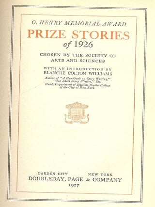 O. HENRY MEMORIAL AWARD: PRIZE STORIES OF 1926
