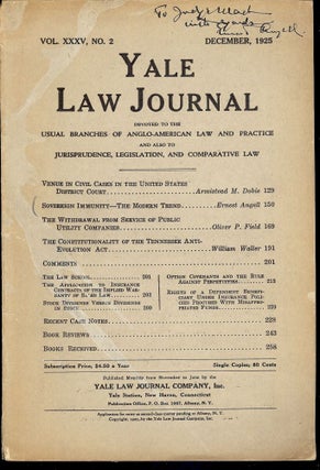 Item #47116 YALE LAW JOURNAL: DECEMBER, 1925. Ernest ANGELL