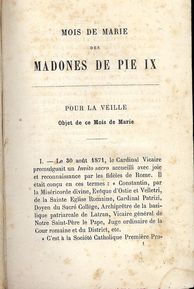 Item #4756 MOIS DE MARIE DES MADONES DE PIE IX. Abbe A. DURAND.