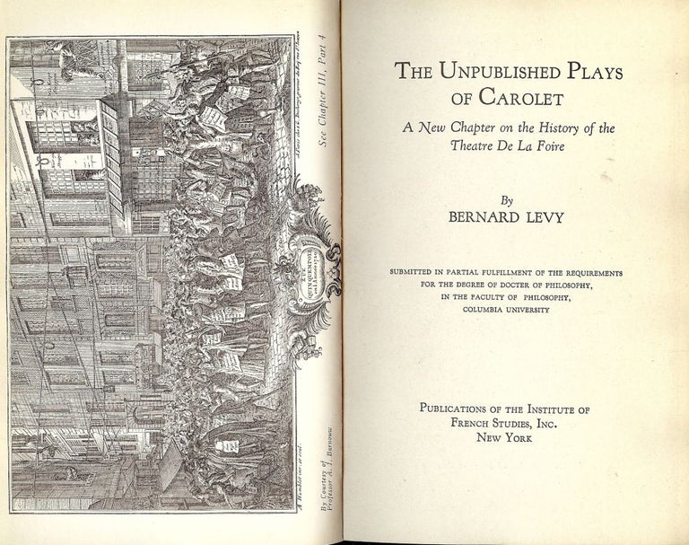 Item #47660 THE UNPUBLISHED PLAYS OF CAROLET. Bernard LEVY.