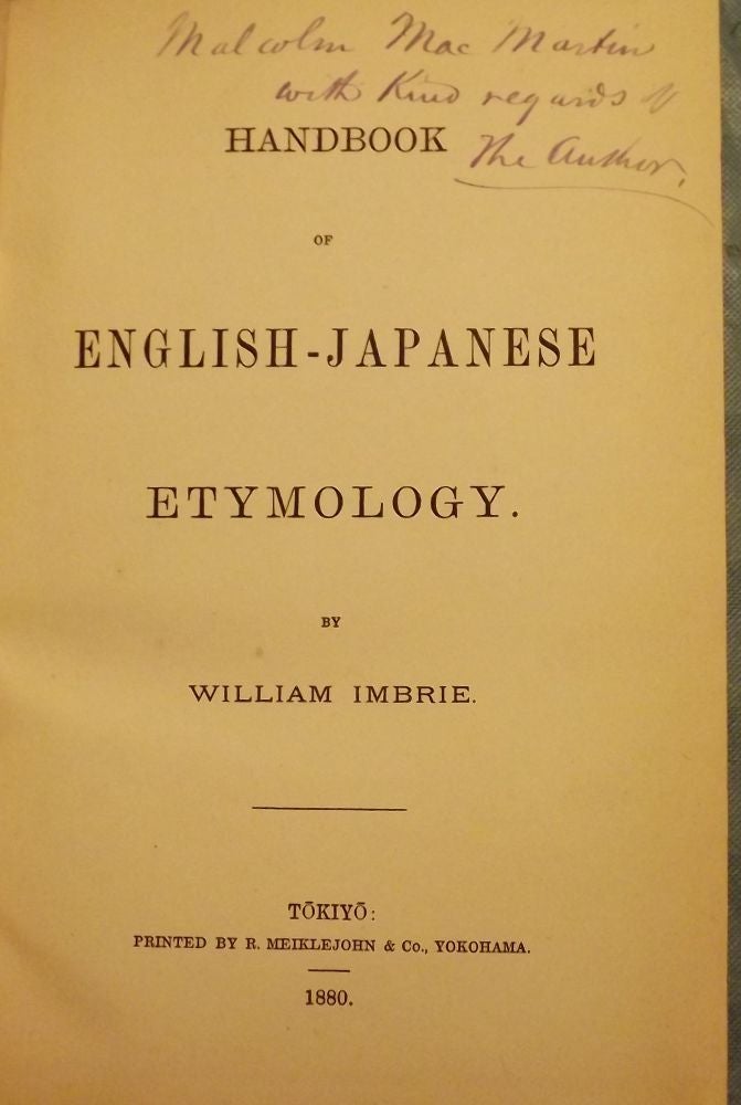Item #48300 HANDBOOK OF ENGLISH-JAPANESE ETYMOLOGY. William IMBRIE.