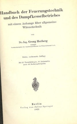 Item #48383 HANDBUCH DER FEUERUNGSTECHNIK. Georg HERBERG