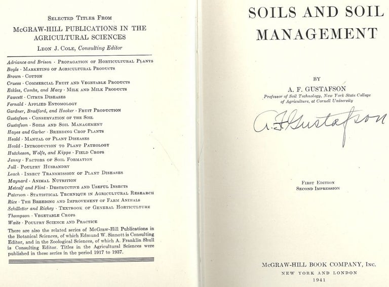 Item #49337 SOILS AND SOIL MANAGEMENT. A. F. GUSTAFSON.