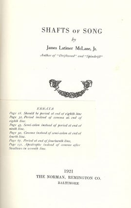 Item #49551 SHAFTS OF SONG. James Latimer McLANE JR
