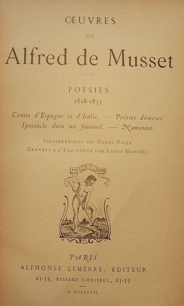 Item #49838 OEUVRES DE ALFRED DE MUSSET: POESIES 1828-1833. Alfred de MUSSET.