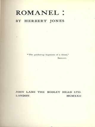 Item #50254 ROMANEL. Herbert JONES