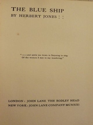 Item #50256 THE BLUE SHIP. Herbert JONES