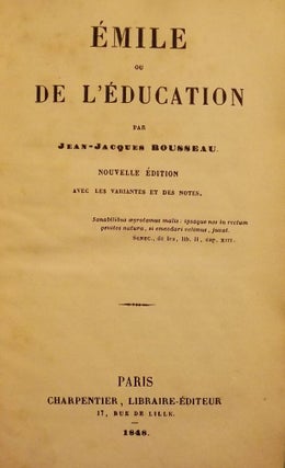 Item #50385 EMILE OU DE L'EDUCATION. Jean-Jaques ROUSSEAU