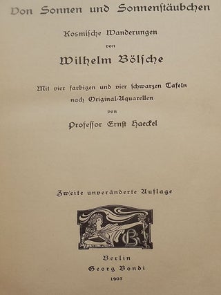 Item #50798 VON SONNEN UND SONNENSTAUBCHEN. KOSMISCHE WANDERUNGEN VON WILHELM. Wilhelm BOLSCHE