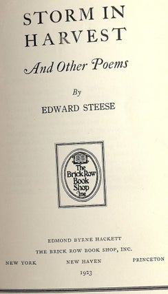 Item #52058 STORM IN HARVEST AND OTHER POEMS. Edward STEESE