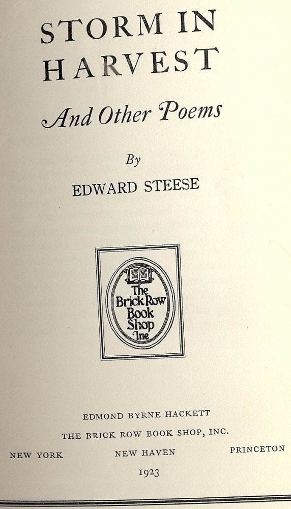 Item #52058 STORM IN HARVEST AND OTHER POEMS. Edward STEESE.