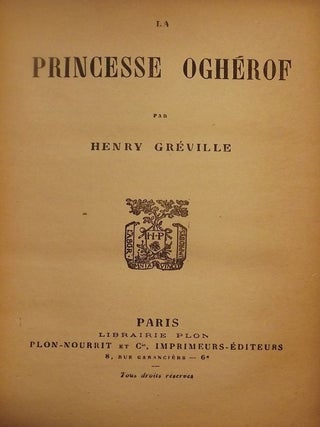 Item #52912 LA PRINCESSE OGHEROF. Henry GREVILLE
