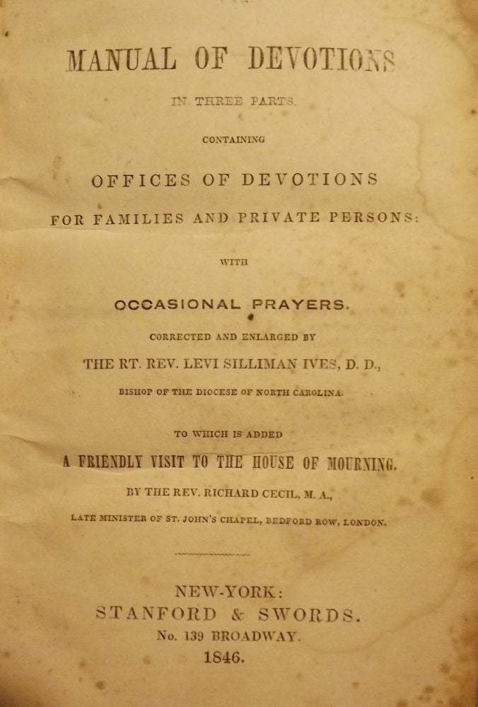 Item #53318 MANUAL OF DEVOTIONS IN THREE PARTS. CONTAINING OFFICES OF DEVOTIONS. Rev. Levi SILLIMAN.