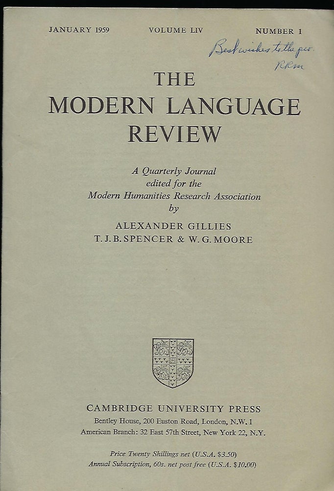 Item #55793 SHELLEY'S COPY OF DIOGENES LAERTIUS. In "the Modern Language Review." Roy R. MALE.