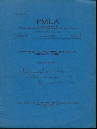 Item #55796 STRUCTURE AND PROSODIC PATTERN IN SHELLEY'S LYRICS. Raymond D. HAVENS