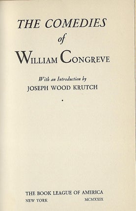 THE COMEDIES OF WILLIAM CONGREVE