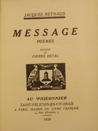 Item #56048 MESSAGE POEMES. Jacques REYNAUD