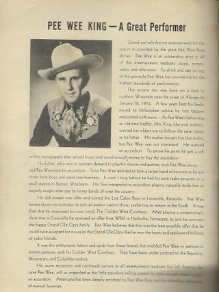 PEE WEE KING'S FOLIO OF WALTZES, POLKAS AND SQUARE DANCES.