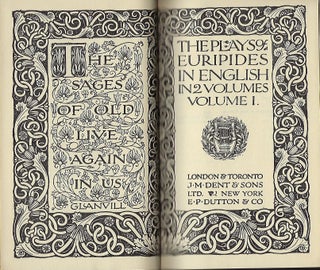 THE PLAYS OF EURIPIDES IN ENGLISH IN TWO VOLUMES: EVERYMAN'S LIBRARY #63. VOLUME ONE ONLY.