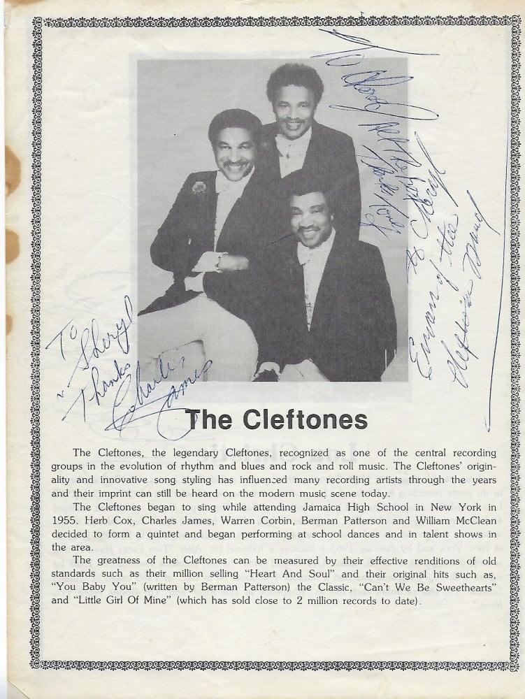 Item #56229 SIGNED PHOTOGRAPH OF THE CLEFTONS AND LOU CHRISTIE. THE CLEFTONES/ LOU CHRISTIE.