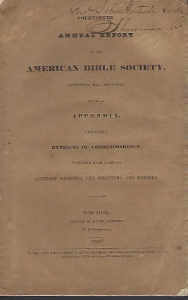 Item #56230 FOURTEENTH ANNUAL REPORT OF THE AMERICAN BIBLE SOCIETY, PRESENTED IN MAY, MDCCCXXX....
