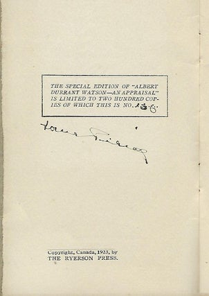 ALBERT DURRANT WATSON: AN APPRAISAL
