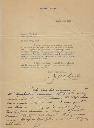 Item #56364 Typed Letter Signed With Personalized Notation. Joseph C. LINCOLN