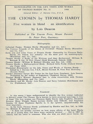 Item #56471 THE CHOSEN BY THOMAS HARDY: FIVE WOMEN IN BLEND - AN IDENTIFICATION. Lois DEACON