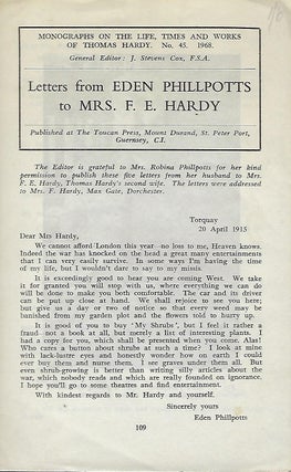 Item #56472 LETTERS FROM EDEN PHILLPOTTS TO MRS. F. E. HARDY. Eden PHILLPOTTS