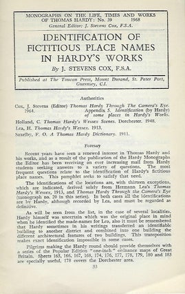 Item #56474 IDENTIFICATION OF FICTITIOUS PLACE NAMES IN HARDY'S WORKS. J. Stevens COX