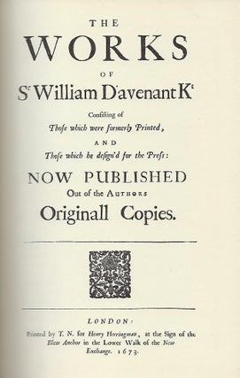 Item #56564 THE WORKS OF SIR WILLIAM DAVENANT. TWO VOLUMES. Sir William DAVENANT