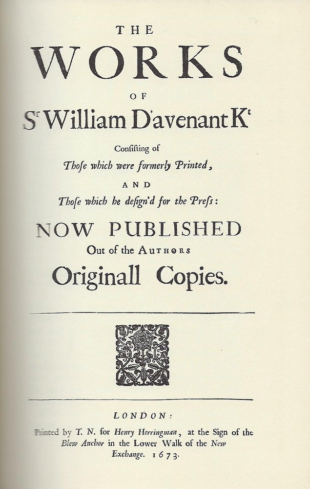 Item #56564 THE WORKS OF SIR WILLIAM DAVENANT. TWO VOLUMES. Sir William DAVENANT.