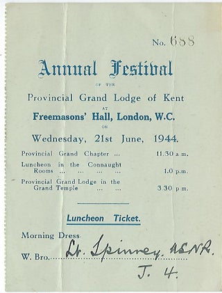 GRAND TEMPLE FREEMASONS HALL PROGRAM, LONDON, JUNE 21,1944
