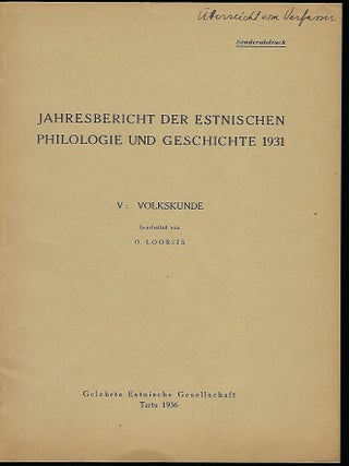 Item #56632 Jahresbericht Der Estnischen Philologie Und Geschichte/ Annual Report Of Estonian...