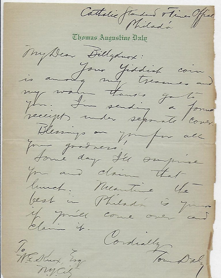 Item #56742 Autograph Letter Signed. Thomas Augustine DALY.