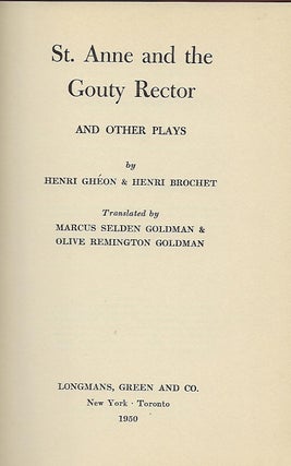 ST. ANNE AND THE GOUTY RECTOR AND OTHER PLAYS.