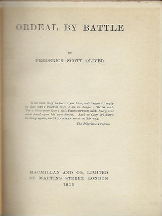 Item #56900 ORDEAL BY BATTLE. Frederick Scott OLIVER