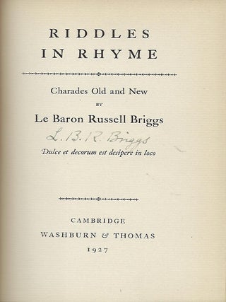 RIDDLES IN RHYME: CHARADES OLD AND NEW.