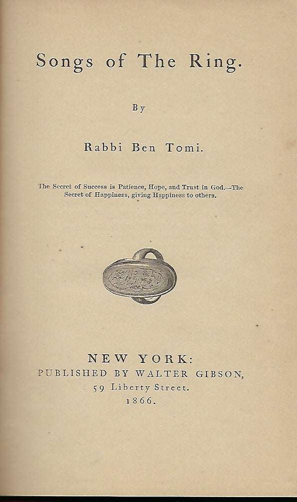 Item #57104 SONGS OF THE RING. Rabbi Ben TOMI, Thomas POULTNEY SR.