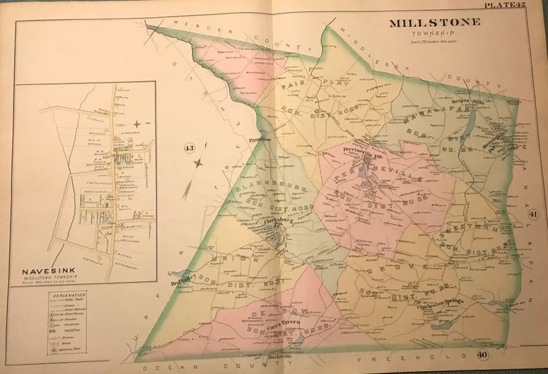Item #57114 MILLSTONE TOWNSHIP/NAVESINK (MIDDLETOWN TOWNSHIP) NJ MAP. FROM WOLVERTON'S “ATLAS OF MONMOUTH COUNTY,” 1889. Chester WOLVERTON.