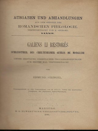 Item #57266 AUSGABEN UND ABHANDLUNGEN AUS DEM GEBIETE DER ROMANISCHEN PHILOLOGIE. LXXXIV:...